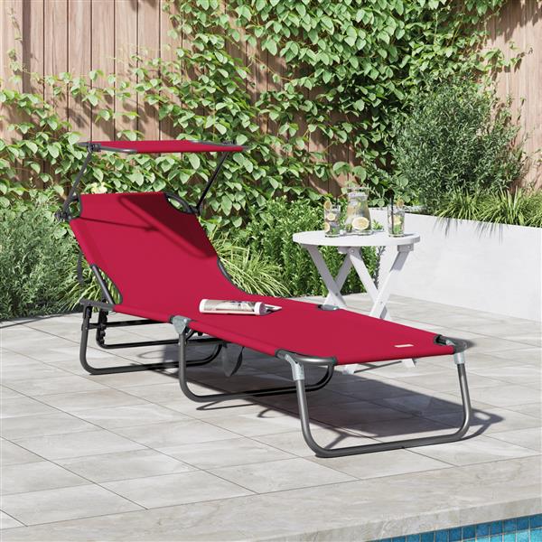 Grote foto vidaxl vouwbaar ligbed met luifel rood 600d oxford stof tuin en terras tuinmeubelen