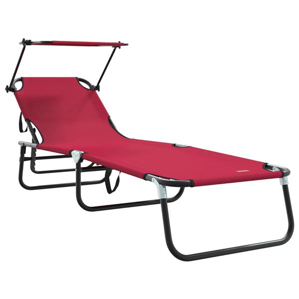 Grote foto vidaxl vouwbaar ligbed met luifel rood 600d oxford stof tuin en terras tuinmeubelen