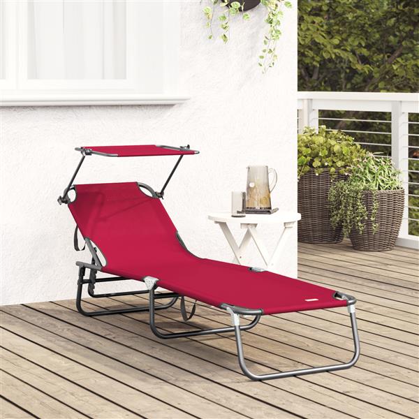 Grote foto vidaxl vouwbaar ligbed met luifel rood 600d oxford stof tuin en terras tuinmeubelen