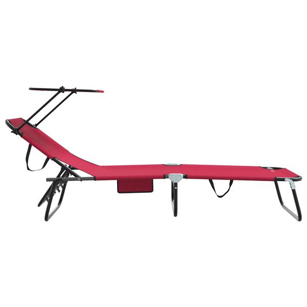 Grote foto vidaxl vouwbaar ligbed met luifel rood 600d oxford stof tuin en terras tuinmeubelen