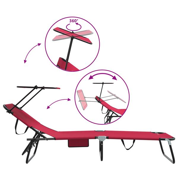 Grote foto vidaxl vouwbaar ligbed met luifel rood 600d oxford stof tuin en terras tuinmeubelen