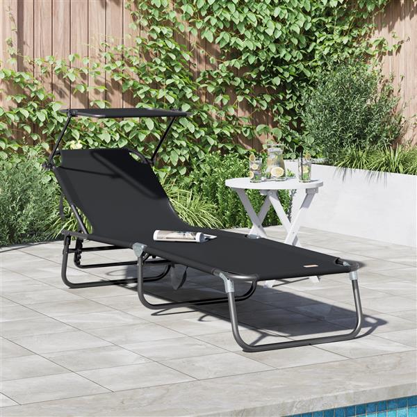 Grote foto vidaxl vouwbaar ligbed met luifel zwart 600d oxford stof tuin en terras tuinmeubelen