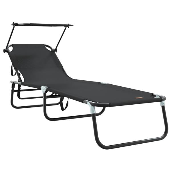 Grote foto vidaxl vouwbaar ligbed met luifel zwart 600d oxford stof tuin en terras tuinmeubelen