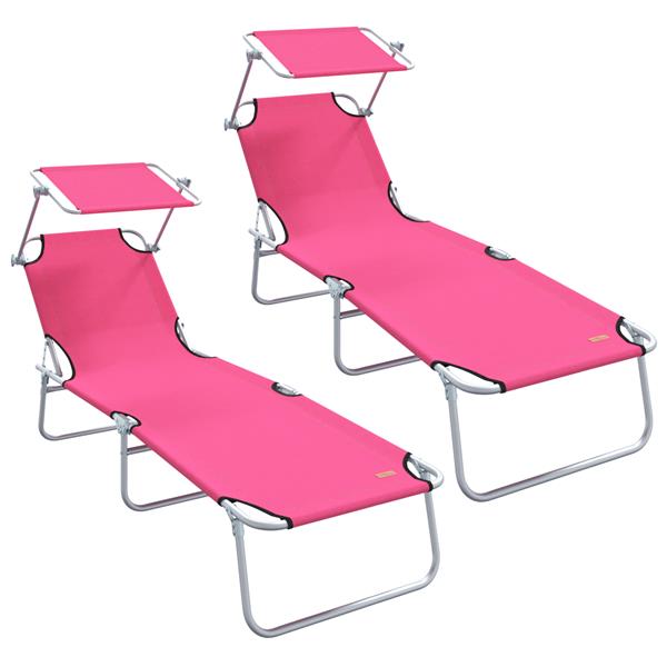 Grote foto vidaxl opvouwbare zonnebanken 2 pcs met luifel roze 600d oxford stof tuin en terras tuinmeubelen