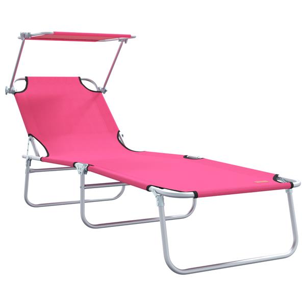 Grote foto vidaxl opvouwbare zonnebanken 2 pcs met luifel roze 600d oxford stof tuin en terras tuinmeubelen