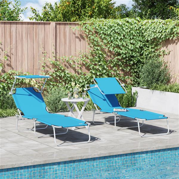 Grote foto vidaxl opvouwbare zonnebanken 2 stuks met luifel helderblauw 600d oxford stof tuin en terras tuinmeubelen