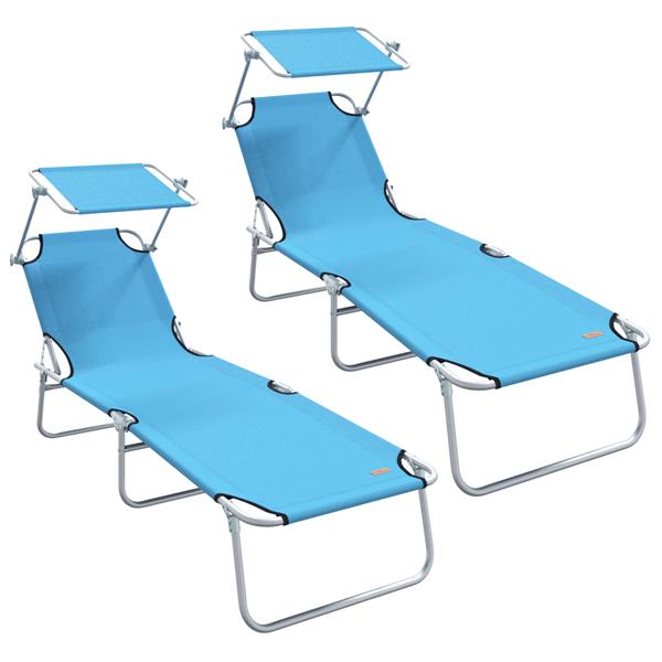 Grote foto vidaxl opvouwbare zonnebanken 2 stuks met luifel helderblauw 600d oxford stof tuin en terras tuinmeubelen