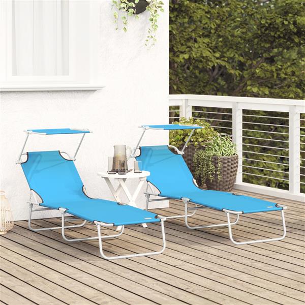 Grote foto vidaxl opvouwbare zonnebanken 2 stuks met luifel helderblauw 600d oxford stof tuin en terras tuinmeubelen