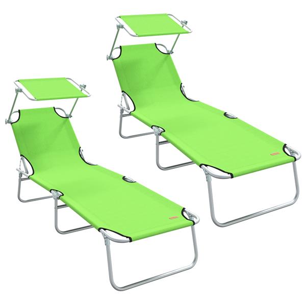 Grote foto vidaxl opvouwbare zonnebeden 2 stuks met canopy groen 600d oxford stof tuin en terras tuinmeubelen