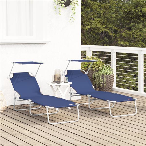 Grote foto vidaxl opvouwbare zonnebeden 2 stuks met luifel blauwe 600d oxford stof tuin en terras tuinmeubelen