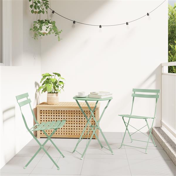 Grote foto vidaxl 3 delige bistroset inklapbaar staal lichtmint tuin en terras tuinmeubelen