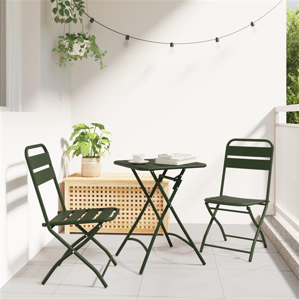Grote foto vidaxl 3 delige bistroset inklapbaar staal donkergroen tuin en terras tuinmeubelen