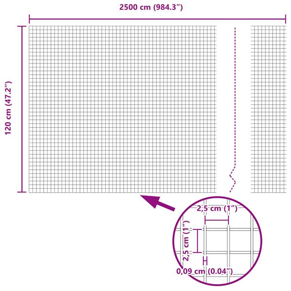 Grote foto vidaxl gelast draadhek grijs 1.2x25 m staal tuin en terras hekken en schuttingen