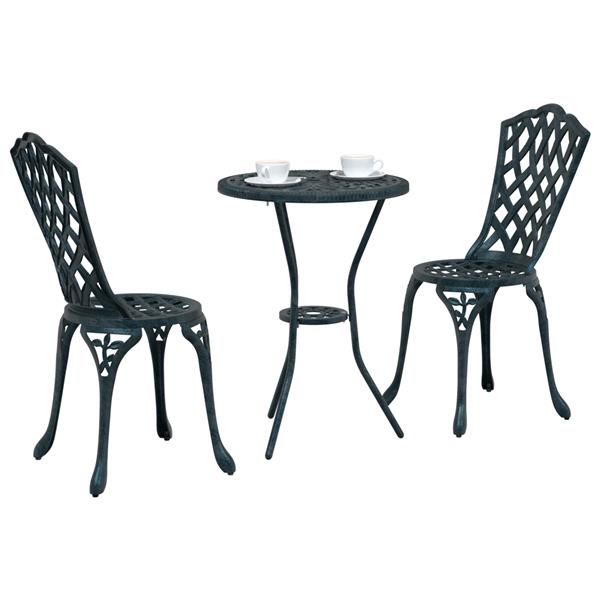 Grote foto vidaxl 3 delige tuinbistroset gietaluminium groen tuin en terras tuinmeubelen