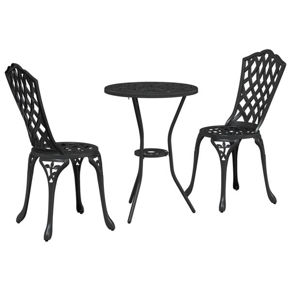 Grote foto vidaxl 3 delige tuinbistroset gietaluminium zwart tuin en terras tuinmeubelen