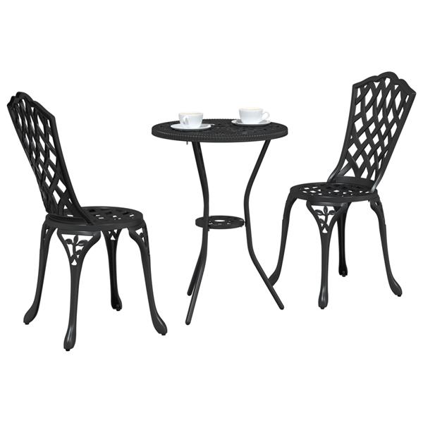 Grote foto vidaxl 3 delige tuinbistroset gietaluminium zwart tuin en terras tuinmeubelen