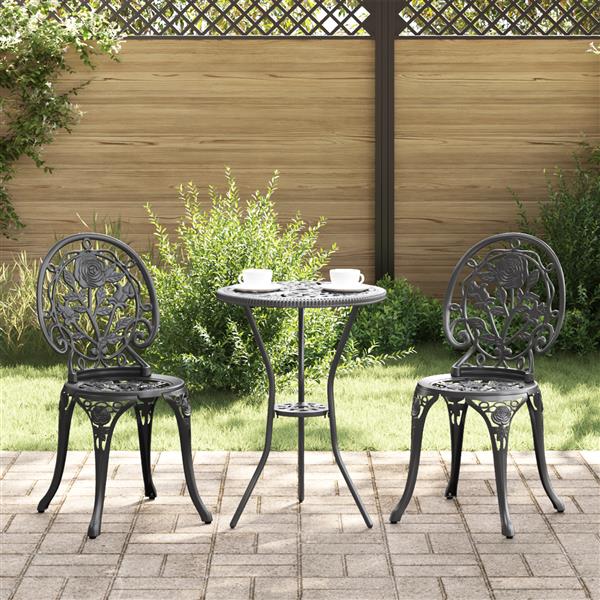 Grote foto vidaxl 3 delige tuinbistroset gietaluminium zwart tuin en terras tuinmeubelen