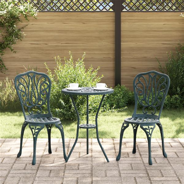 Grote foto vidaxl 3 delige tuinbistroset gietaluminium groen tuin en terras tuinmeubelen