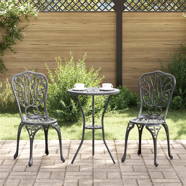 Grote foto vidaxl 3 delige tuinbistroset gietaluminium zwart tuin en terras tuinmeubelen