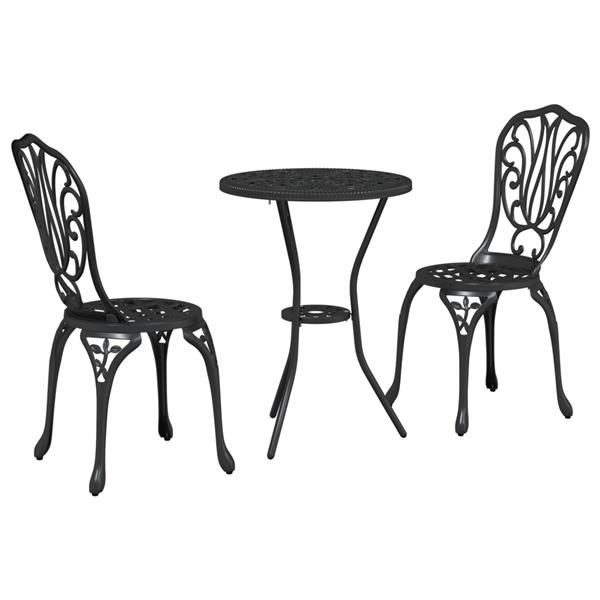 Grote foto vidaxl 3 delige tuinbistroset gietaluminium zwart tuin en terras tuinmeubelen