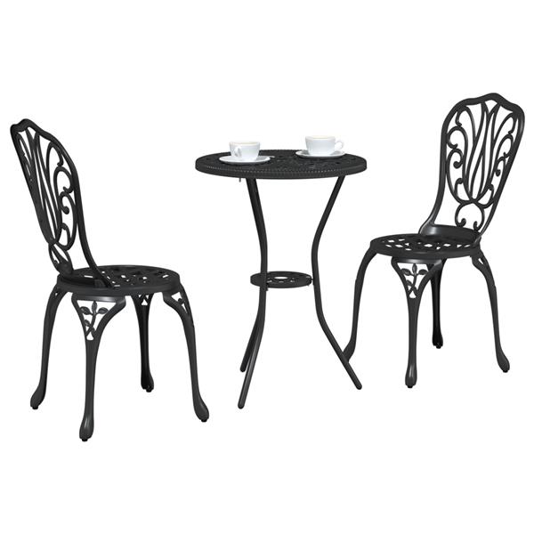 Grote foto vidaxl 3 delige tuinbistroset gietaluminium zwart tuin en terras tuinmeubelen