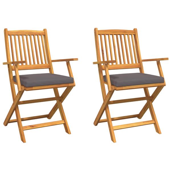 Grote foto vidaxl tuinstoelen 2 st inklapbaar met grijs kussen massief acaciahout tuin en terras tuinmeubelen
