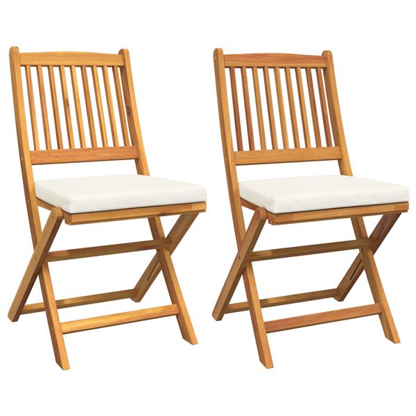 Grote foto vidaxl tuinstoelen 2 st inklapbaar met wit kussen massief acaciahout tuin en terras tuinmeubelen