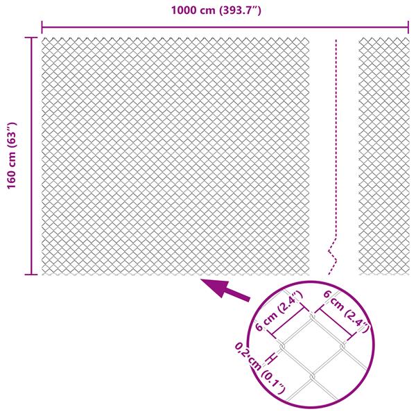 Grote foto vidaxl kettink hek 1.6x10 m gegalvaniseerd staal tuin en terras hekken en schuttingen