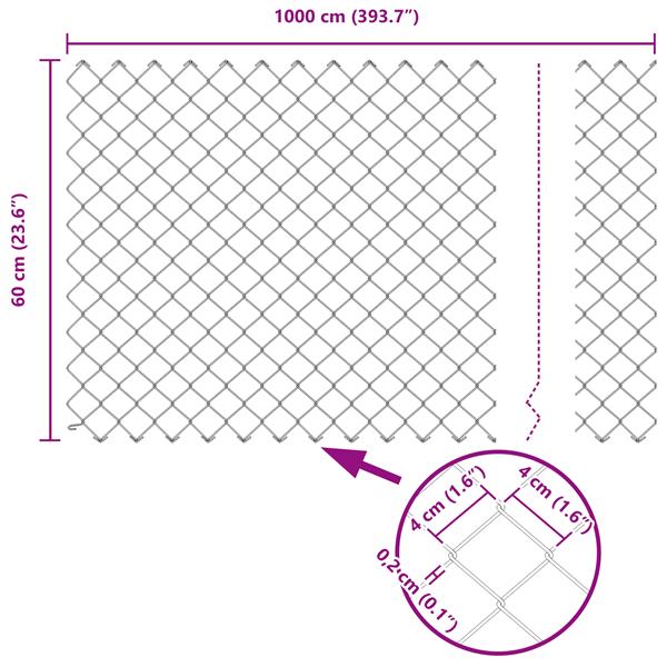 Grote foto vidaxl ketenlink hek 0.6x10 m verzinkt staal tuin en terras hekken en schuttingen