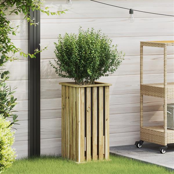 Grote foto vidaxl tuinplantbak met liner 33x33x65 cm ge mpregneerd vurenhout tuin en terras overige tuin en terras