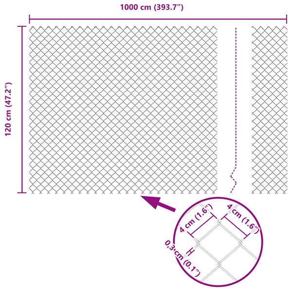 Grote foto vidaxl ketenhek grijs 1 2x10 m staal tuin en terras hekken en schuttingen
