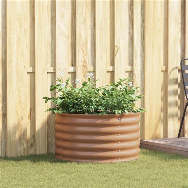 Grote foto vidaxl verhoogd tuinbed bruin met houtlook 80x80x44 cm staal tuin en terras overige tuin en terras