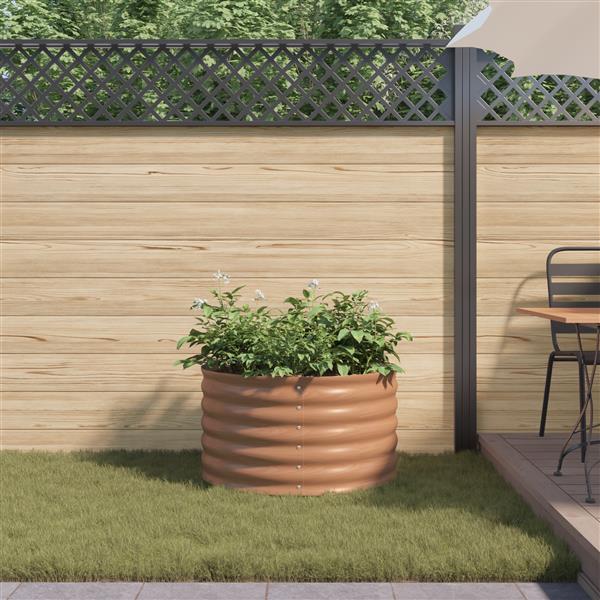 Grote foto vidaxl verhoogd tuinbed bruin met houtlook 80x80x44 cm staal tuin en terras overige tuin en terras