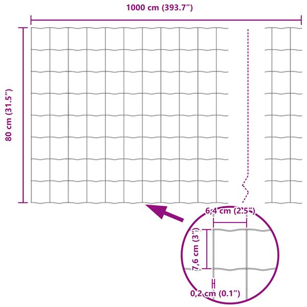 Grote foto vidaxl eurohek 0.8x10 m gegalvaniseerd staal tuin en terras hekken en schuttingen