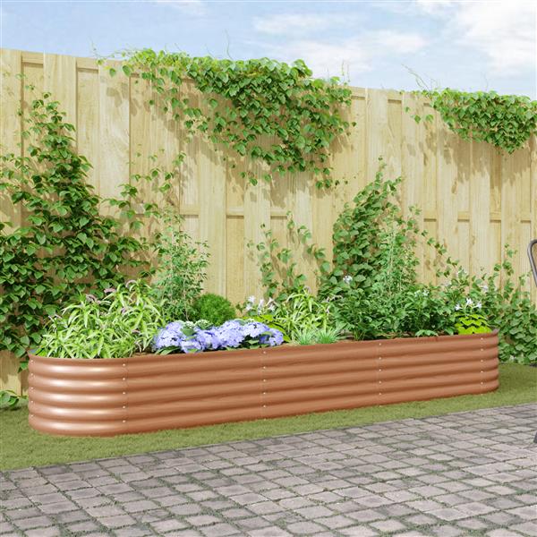 Grote foto vidaxl verhoogd tuinbed bruin met houtlook 320x80x44 cm staal tuin en terras overige tuin en terras
