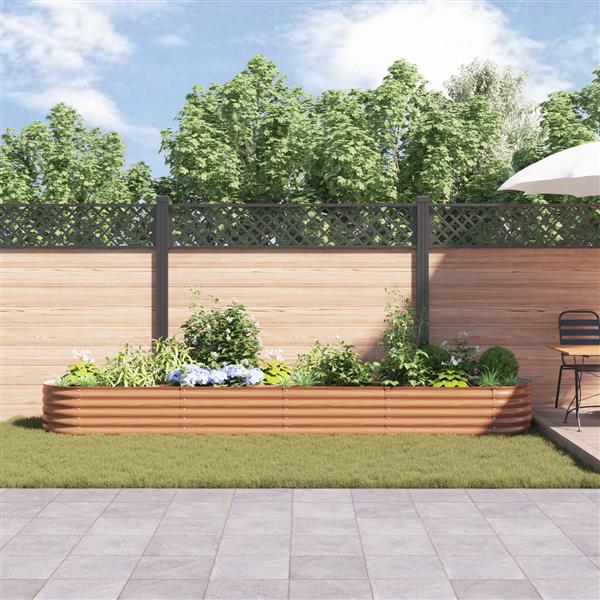 Grote foto vidaxl verhoogd tuinbed bruin met houten uiterlijk 400x80x44 cm staal tuin en terras overige tuin en terras