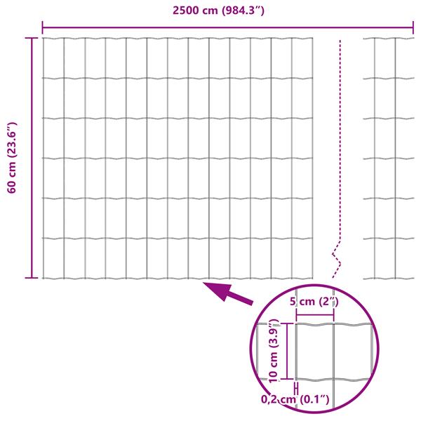 Grote foto vidaxl euro schutting grijs 0.6x25 m staal tuin en terras hekken en schuttingen