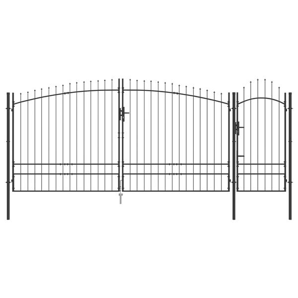 Grote foto vidaxl tuindeur met puntige bovenkant grijs 195x500 cm staal tuin en terras hekken en schuttingen