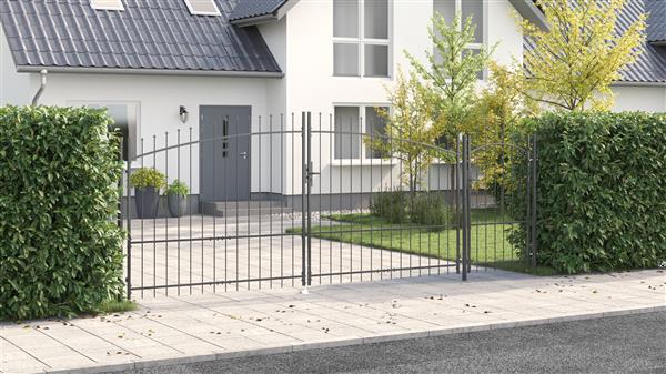 Grote foto vidaxl tuindeur met speer top grijs 175x500 cm staal tuin en terras hekken en schuttingen