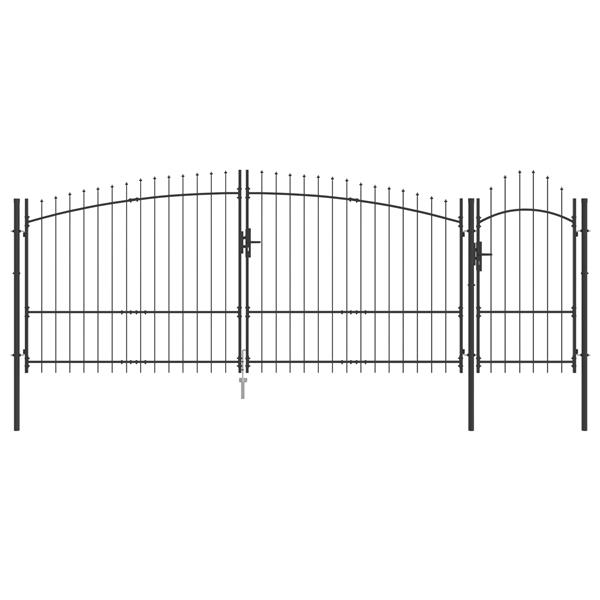 Grote foto vidaxl tuindeur met speer top grijs 175x500 cm staal tuin en terras hekken en schuttingen