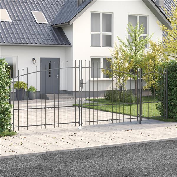 Grote foto vidaxl tuindeur met speer top grijs 175x500 cm staal tuin en terras hekken en schuttingen