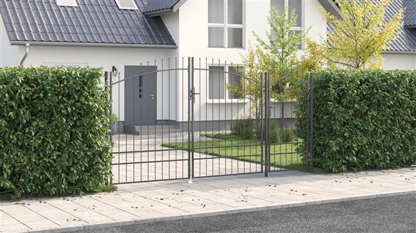 Grote foto vidaxl tuindeur met spitse bovenkant grijs 195x400 cm staal tuin en terras hekken en schuttingen