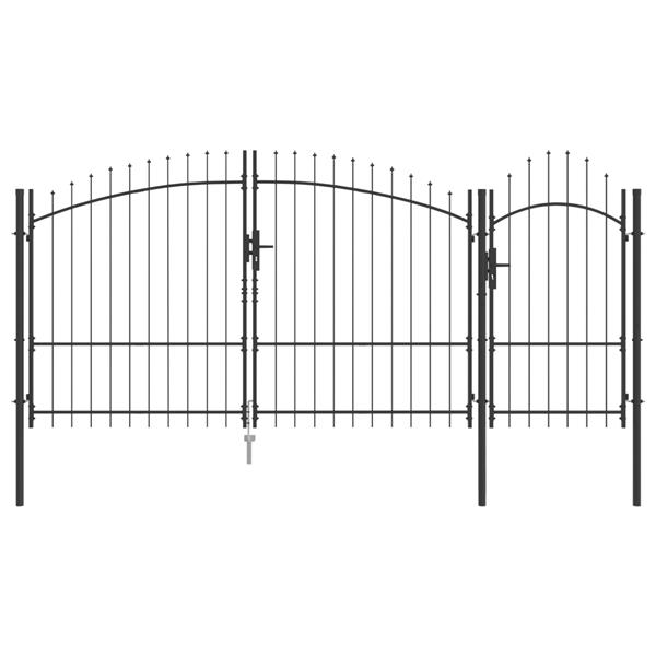 Grote foto vidaxl tuindeur met spitse bovenkant grijs 195x400 cm staal tuin en terras hekken en schuttingen