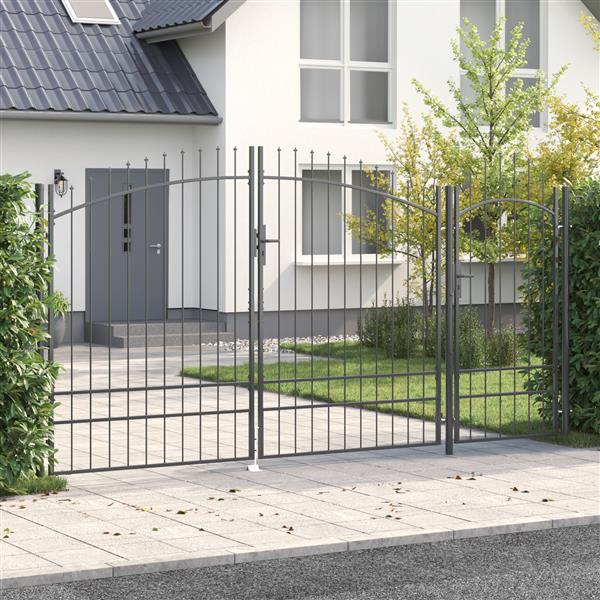 Grote foto vidaxl tuindeur met spitse bovenkant grijs 195x400 cm staal tuin en terras hekken en schuttingen