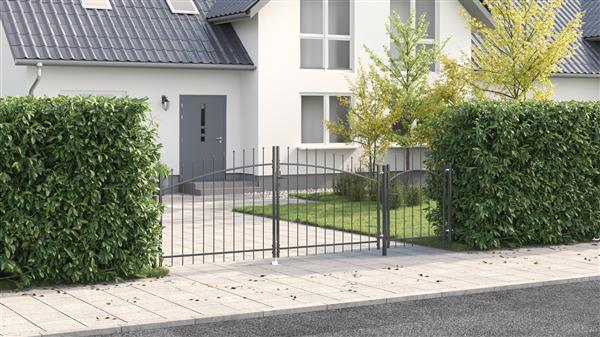 Grote foto vidaxl tuinafsluiting met spitse top grijs 125x400 cm staal tuin en terras hekken en schuttingen
