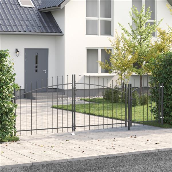 Grote foto vidaxl tuinafsluiting met spitse top grijs 125x400 cm staal tuin en terras hekken en schuttingen