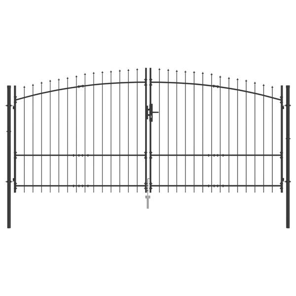 Grote foto vidaxl tuindeur met spitse top dubbele schuif grijs 175x400 cm staal tuin en terras hekken en schuttingen