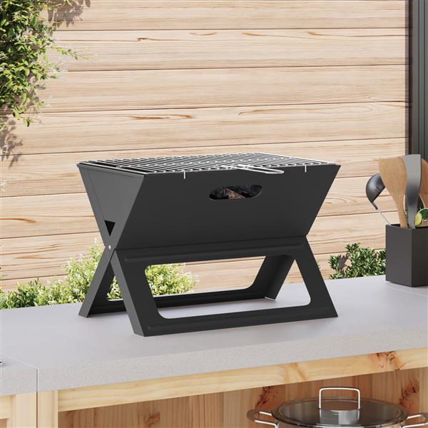 Grote foto vidaxl houtskool bbq grill opvouwbaar zwart 46x30x31 cm staal tuin en terras buitenkeukens