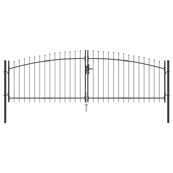 Grote foto vidaxl tuinpoort met spitse top dubbele swing grijs 100x400 cm staal tuin en terras hekken en schuttingen
