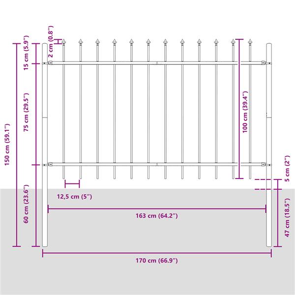 Grote foto vidaxl tuinhek met punten 1 7x1 m staal wit tuin en terras hekken en schuttingen